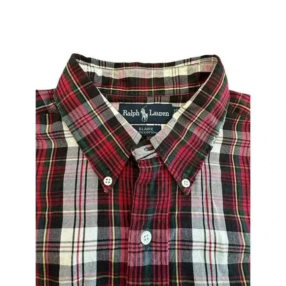 Men's Ralph Lauren Blue Label Size Large Red Plaid Button Down Long Sleeve Shirt - Picture 16 of 16